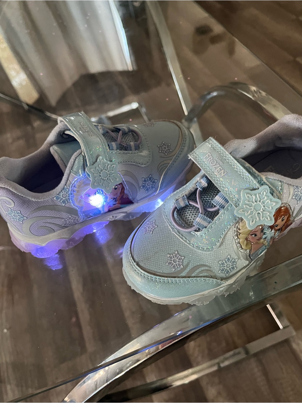 Light Blue Kids Light-Up Sneakers with Snowflake Detail